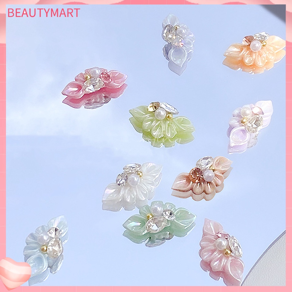 Set 10 Phụ Kiện Trang Trí Móng Tay Hình Bông Hoa 3D Màu Sắc Sống Động