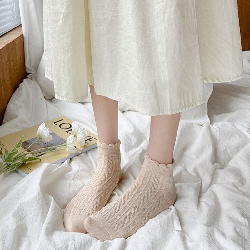 Vớ Ren Cổ Thấp Màu Cà Phê Phong Cách Nhật Bản Dễ Thương Thời Trang Xuân Thu Cho Nữ