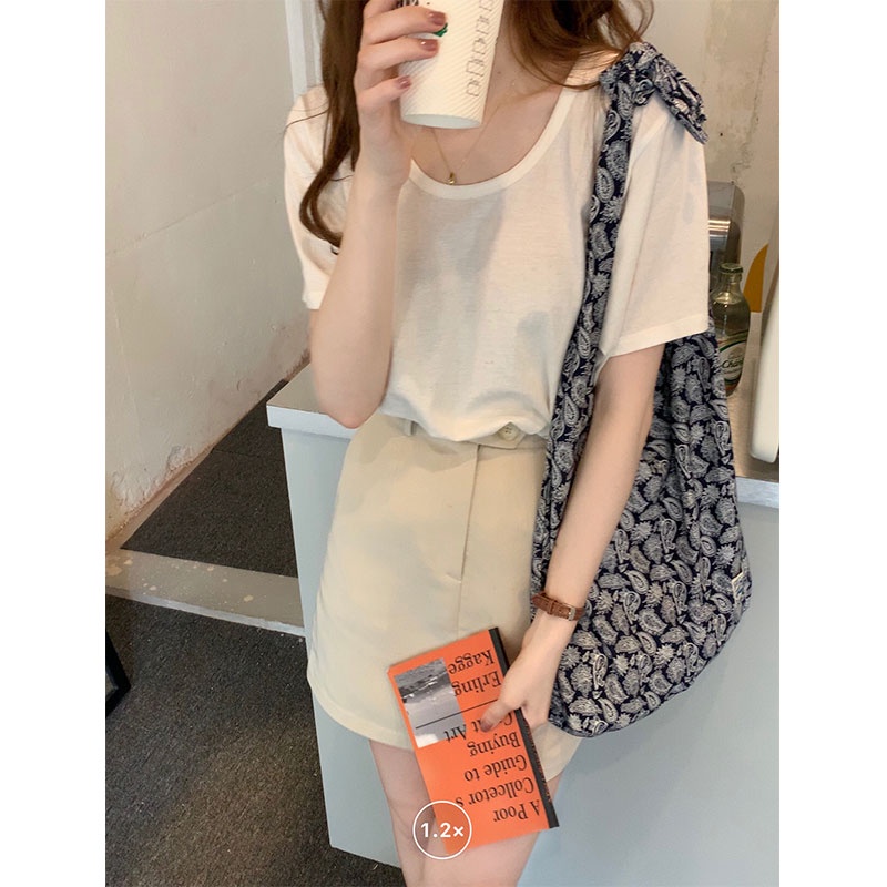 SUXI Áo Thun Ngắn Tay Dáng Rộng Màu Sắc Trơn Thời Trang Mùa Hè Hàn Quốc