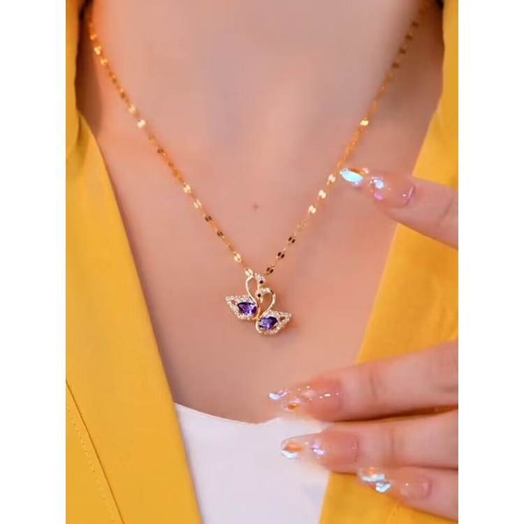 Dây Chuyền Bằng Thép Titan Cao Cấp Hình Thiên Nga Tím Sang Trọng Không Phai Màu