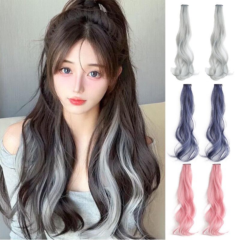 Tóc Giả Nối Dài Xoăn Tự Nhiên Bằng Sợi Tổng Hợp Màu Hồng / Xanh Dương Nhiều Màu Không Để Lại Dấu Vết