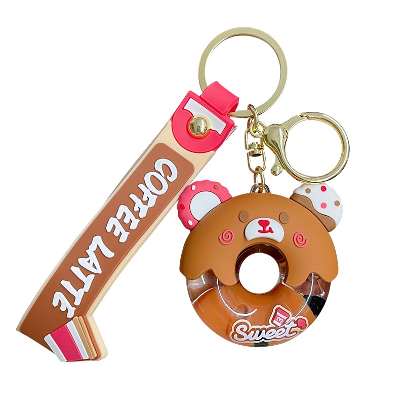 Móc Khóa Hình Bánh Donut Gấu Trà Sữa Thời Trang