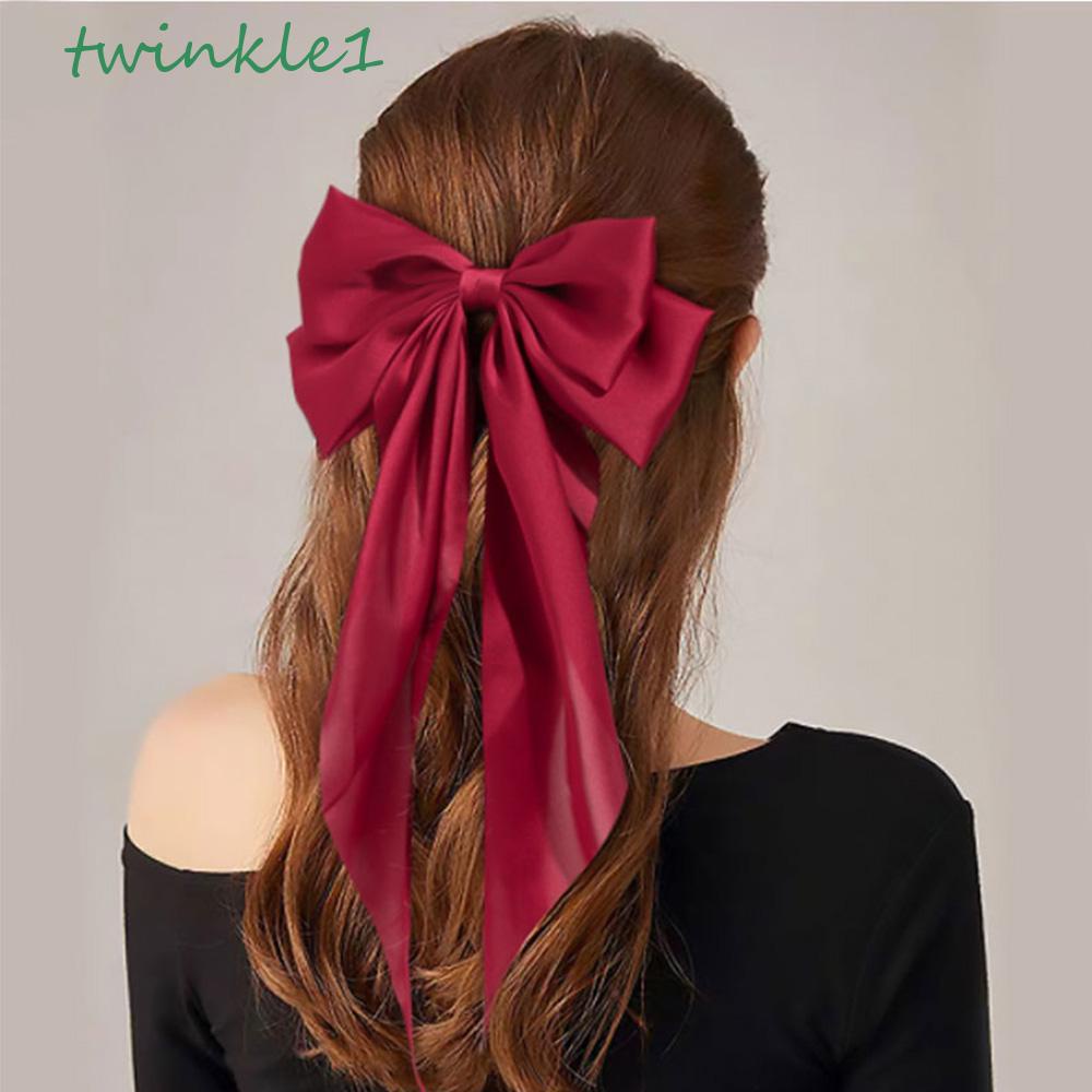 Kẹp Tóc Nơ Lụa Satin Hai Lớp Đơn Giản Thời Trang Cho Nữ