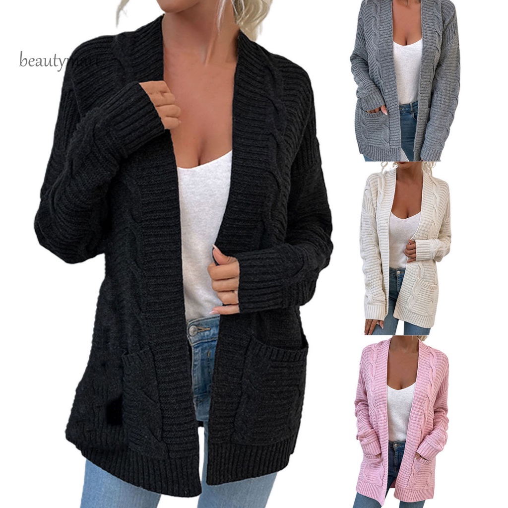 Áo Khoác Cardigan Dài Tay Phối Túi Trước beautymartm1 Thời Trang Thu Đông Cho Nữ
