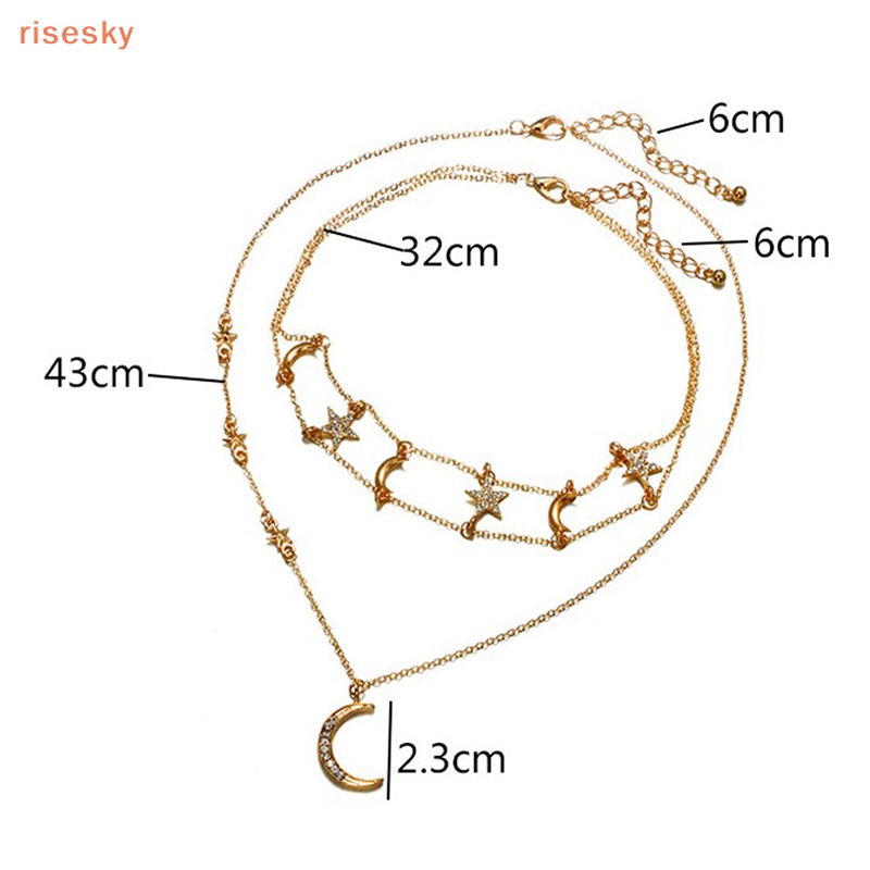 Vòng cổ Nhiều Tầng Hình Mặt Trăng Và Ngôi Sao Phong Cách Boho Thời Trang Cho Nữ