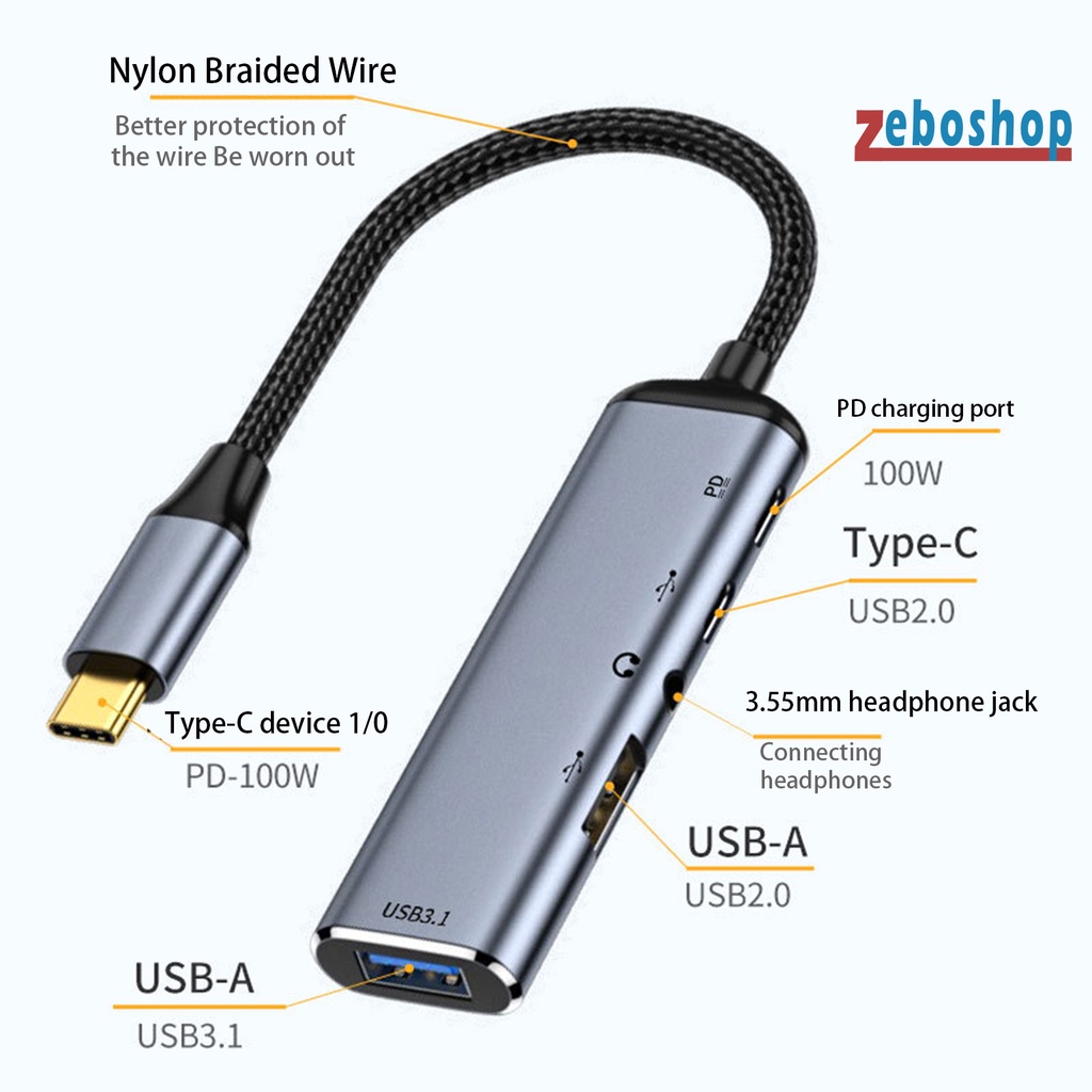 Hub Chia Cổng Type-C Bằng Dây Bện Rộng 4K 60Hz HDMI-Chuyên Dụng Cho Máy Tính