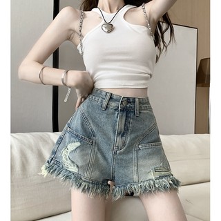 Quần Short Denim Rách Lưng Cao Thời Trang Cho Nữ