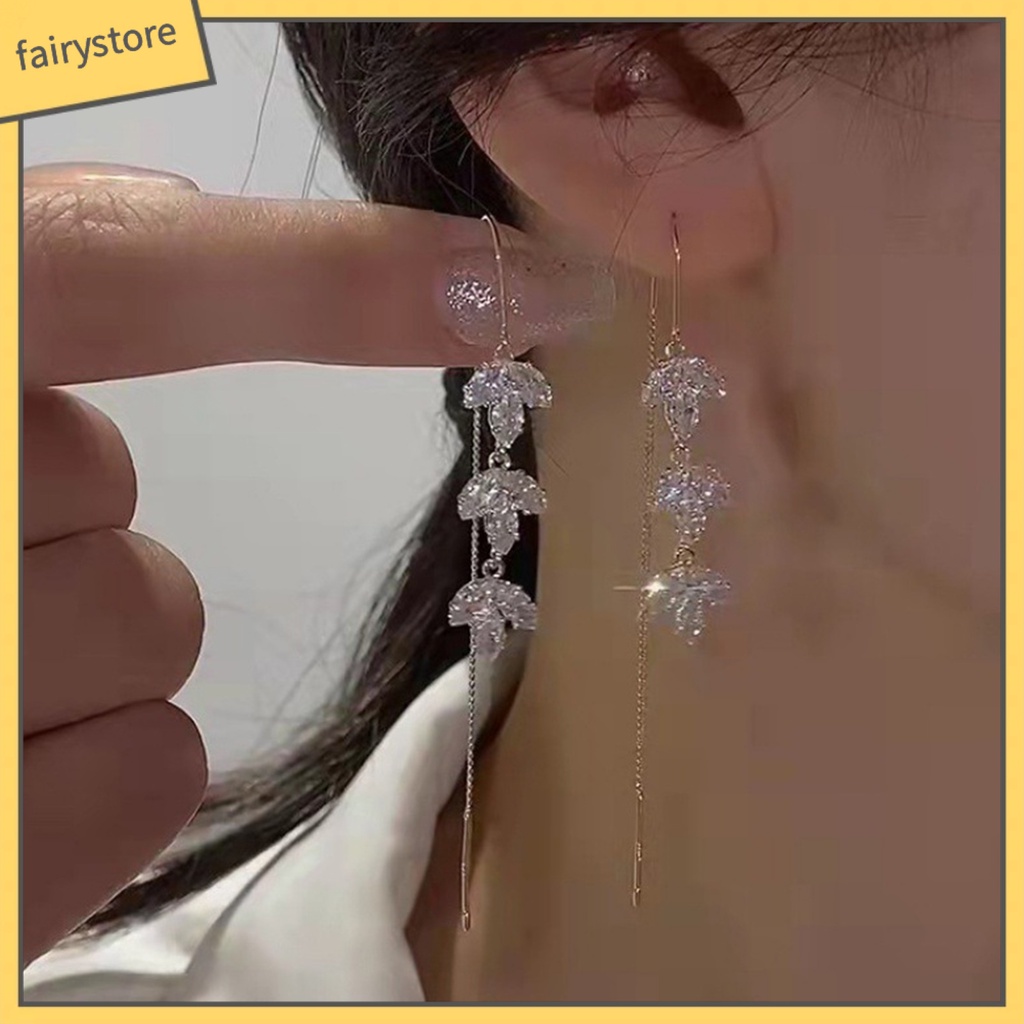 1 Đôi Bông Tai Dáng Dài Đính Đá Zircon Sang Trọng Cho Nữ