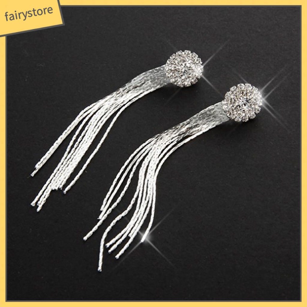 Bông Tai Dáng Dài Đính Đá Phối Tua Rua Lấp Lánh Thời Trang