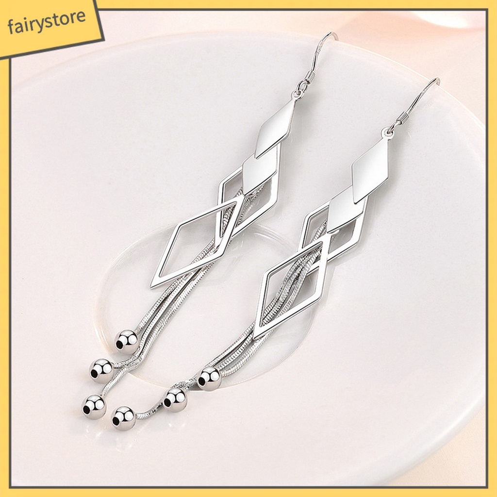 1 Đôi Bông Tai Dáng Dài Mặt Hình Thoi Màu Sắc Thời Trang