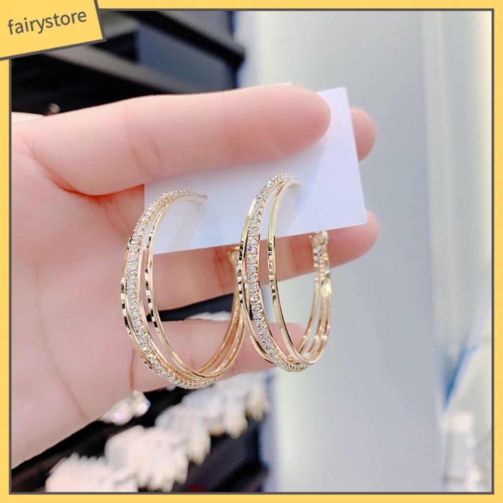 1 Đôi Bông Tai Tròn Đính Đá Chống Biến Dạng Dành Cho Nữ