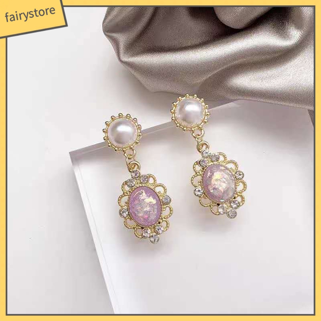 1 Đôi Bông Tai Đính Đá Zircon Ngọc Trai Nhân Tạo Hình Giọt Nước Phong Cách Hoàng Gia Dành Cho Nữ