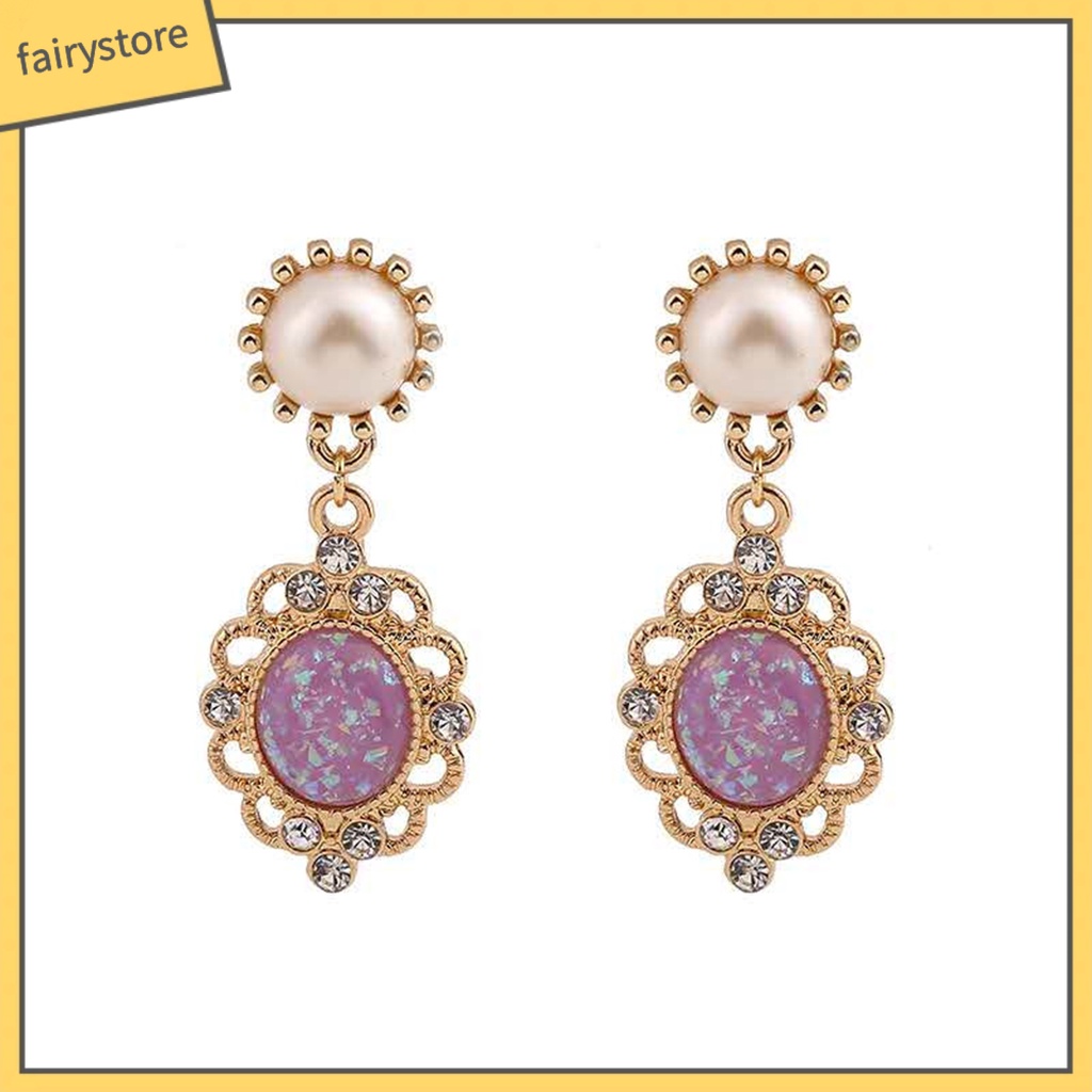 1 Đôi Bông Tai Đính Đá Zircon Ngọc Trai Nhân Tạo Hình Giọt Nước Phong Cách Hoàng Gia Dành Cho Nữ