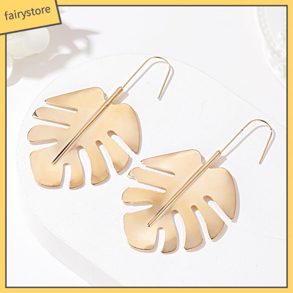 Bông Tai Hình Chiếc Lá Lớn Bằng Hợp Kim Thiết Kế Đục Lỗ Thời Trang Cho Nữ