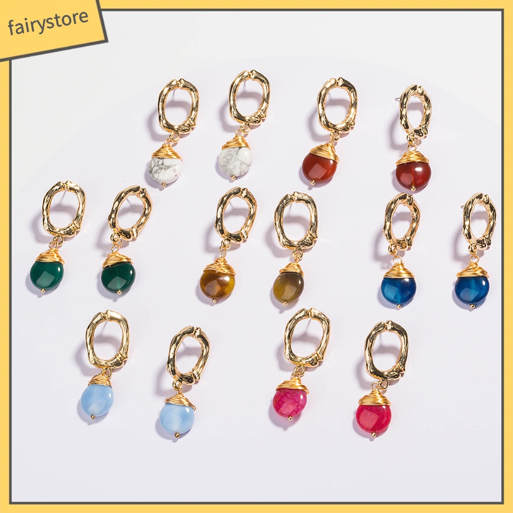 Bông Tai Hình Tròn Bằng Đá Tự Nhiên Thời Trang Cho Nữ