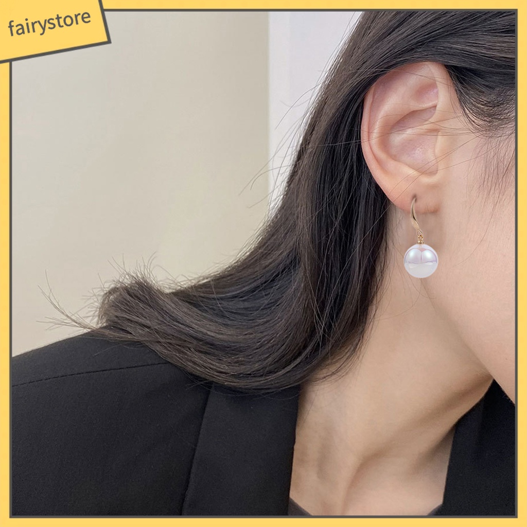 1 Đôi Bông Tai Đính Ngọc Trai Giả Màu Trắng Sáng Bóng Thanh Lịch Dành Cho Nữ