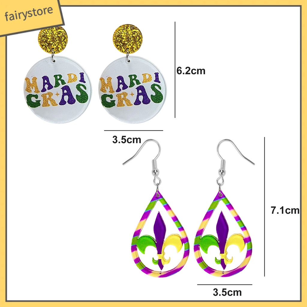 [FRO] 1 Đôi Bông Tai Móc Hình Giọt Nước Rỗng Lấp Lánh Đầy Màu Sắc Trang Trí Lễ Hội