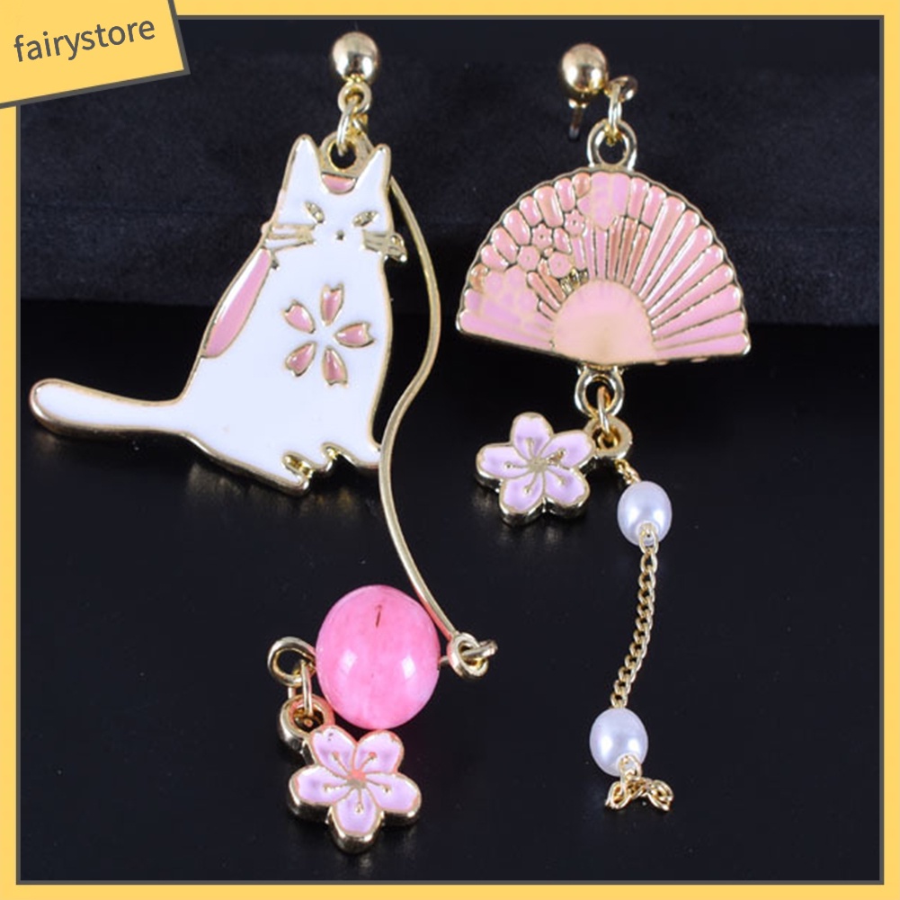 Bông Tai Mạ Bạc Hình Mèo Đính Hoa Thời Trang Cho Nữ