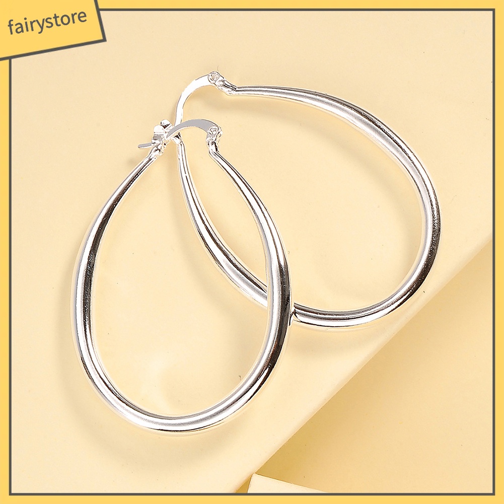 1 Đôi Bông Tai Hợp Kim Hình Oval Đơn Giản Dành Cho Nữ