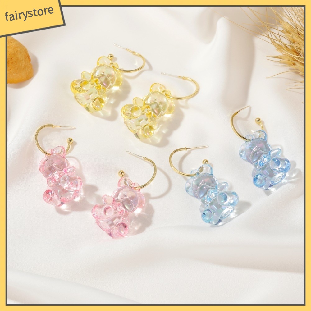 Bông Tai Ba Chiều Trong Suốt Hình Gấu Đáng Yêu Cho Nữ