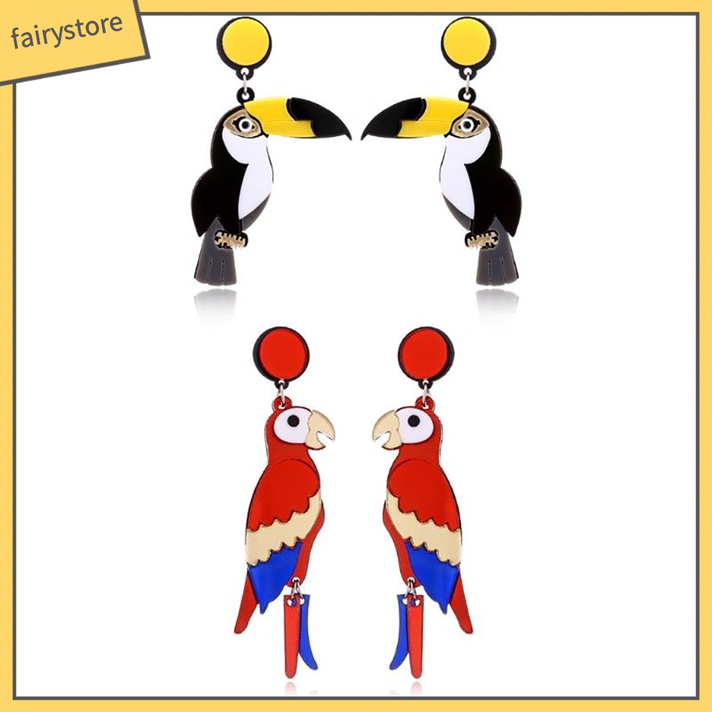 Bông Tai Dáng Dài Mặt Hình Chim Vẹt Nhiều Màu Sắc Thời Trang Cho Nữ