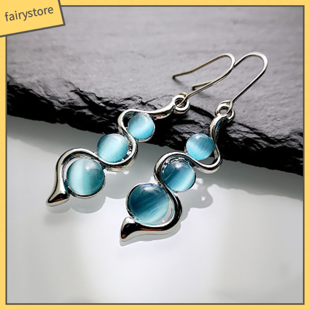 Khuyên Tai Dạng Móc Mặt Cong Đính Đá Opal Nhân Tạo Thời Trang Cho Nữ