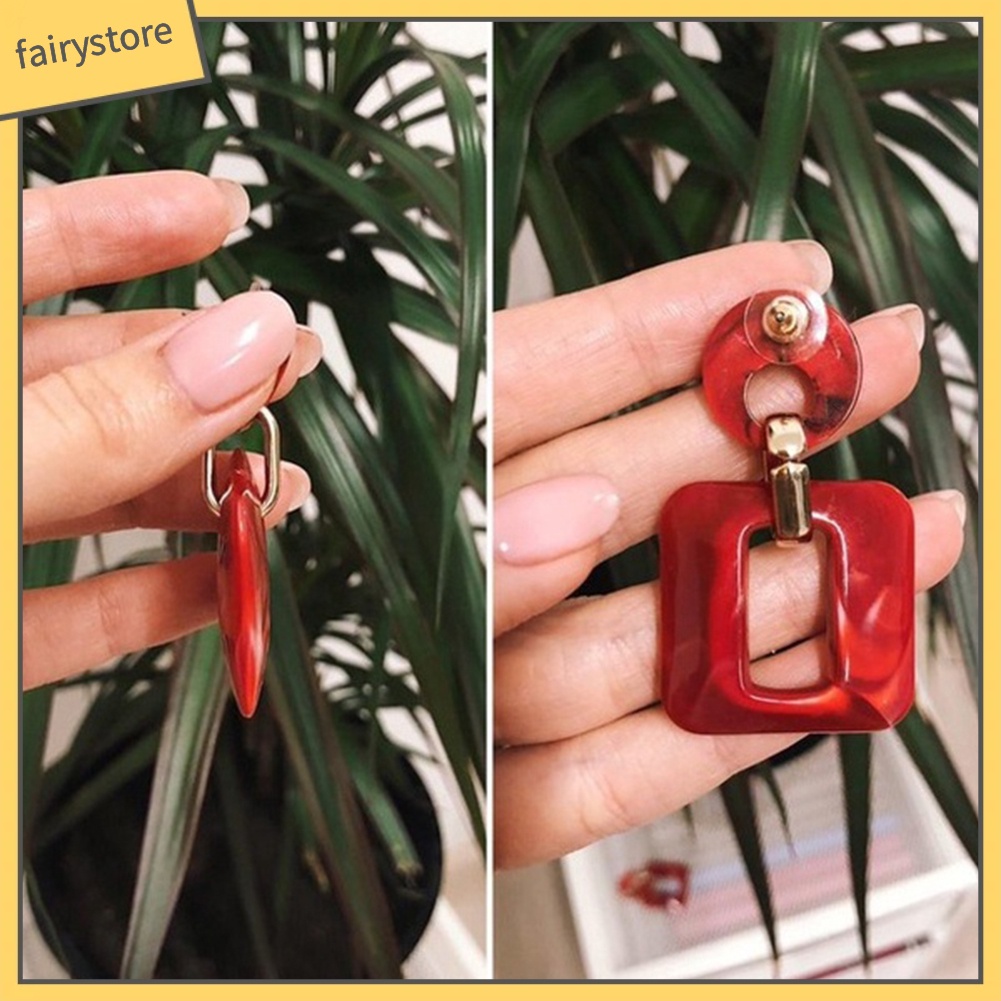 Bông Tai Hình Vuông Dáng Dài Bằng Nhựa Resin Thời Trang Cho Nữ