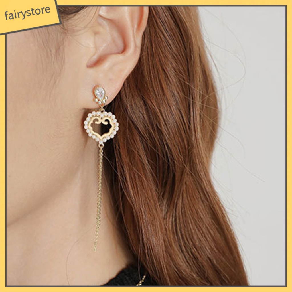 1 Đôi Bông Tai Hình Quạt Tua Rua Dài Phong Cách Trung Hoa Thanh Lịch Dành Cho Nữ