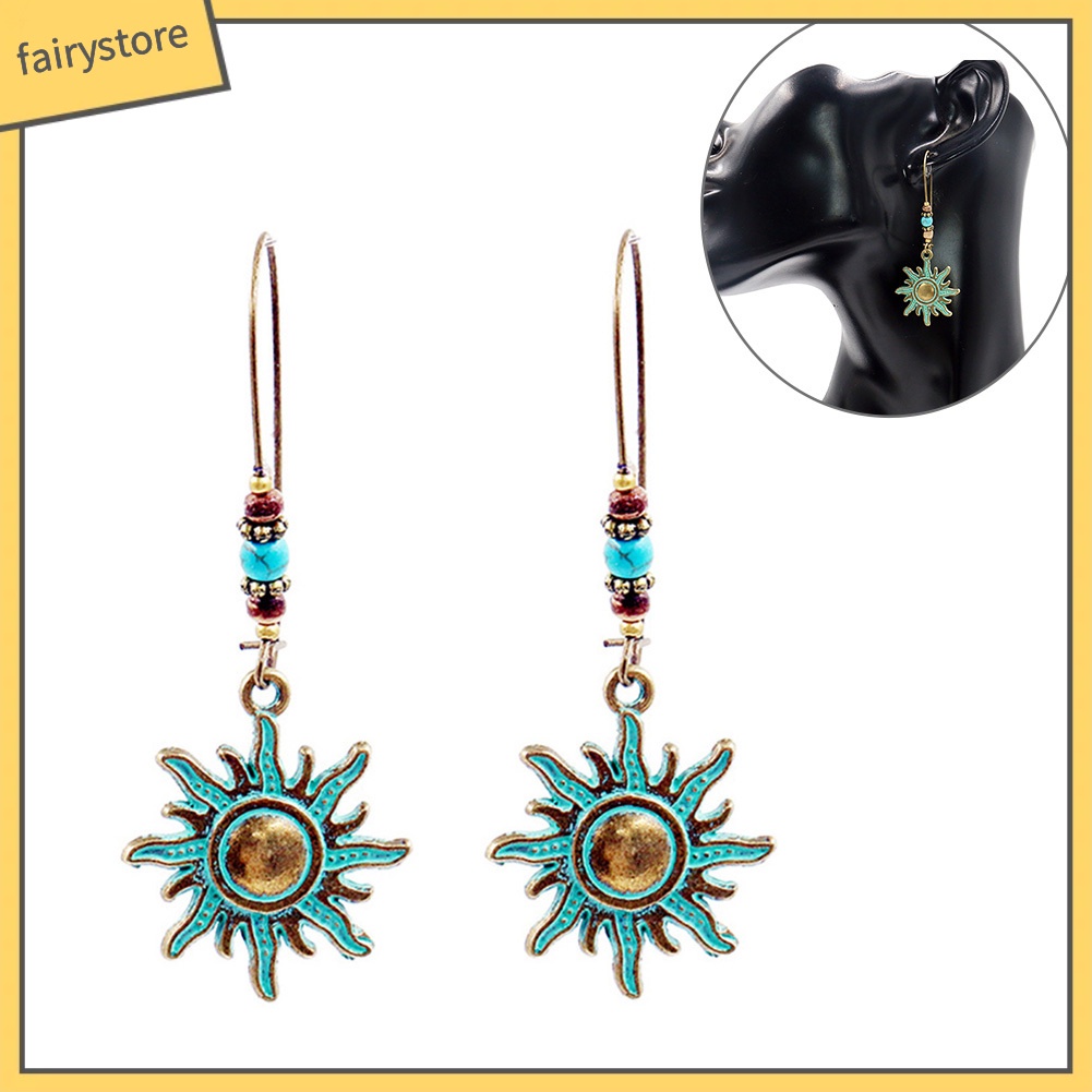 Bông Tai Hình Hoa Hướng Dương Đính Đá Ngọc Lam Giả Phong Cách Vintage Dành Cho Nữ