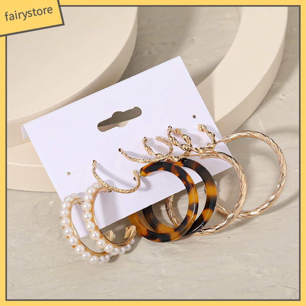 1 Bộ Bông Tai Tròn Đính Đá &amp; Ngọc Trai Nhân Tạo Cho Nữ