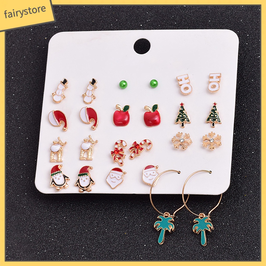 Set 12 Đôi Khuyên Tai Chủ Đề Giáng Sinh Xinh Xắn