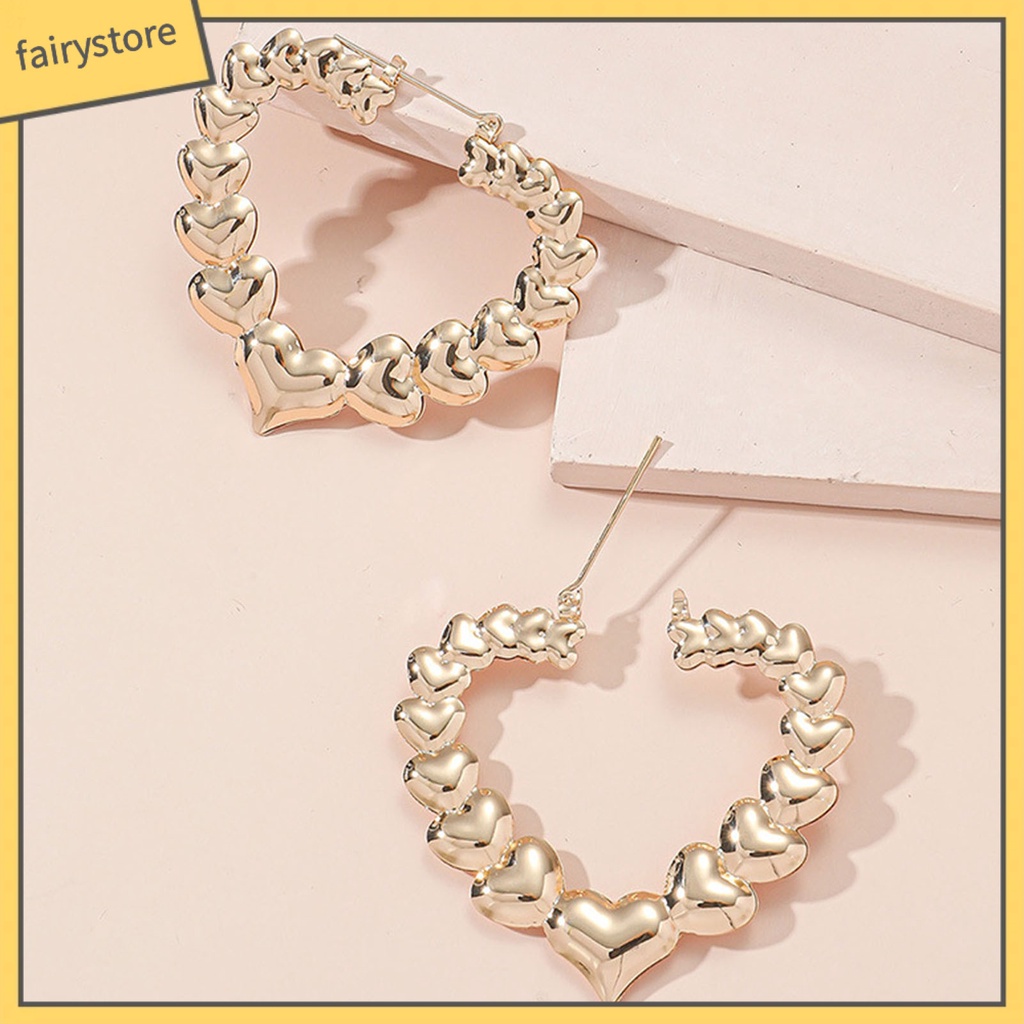 1 Cặp Bông Tai Hình Trái Tim Mạ Màu Trơn Phong Cách Cổ Điển Cho Nữ