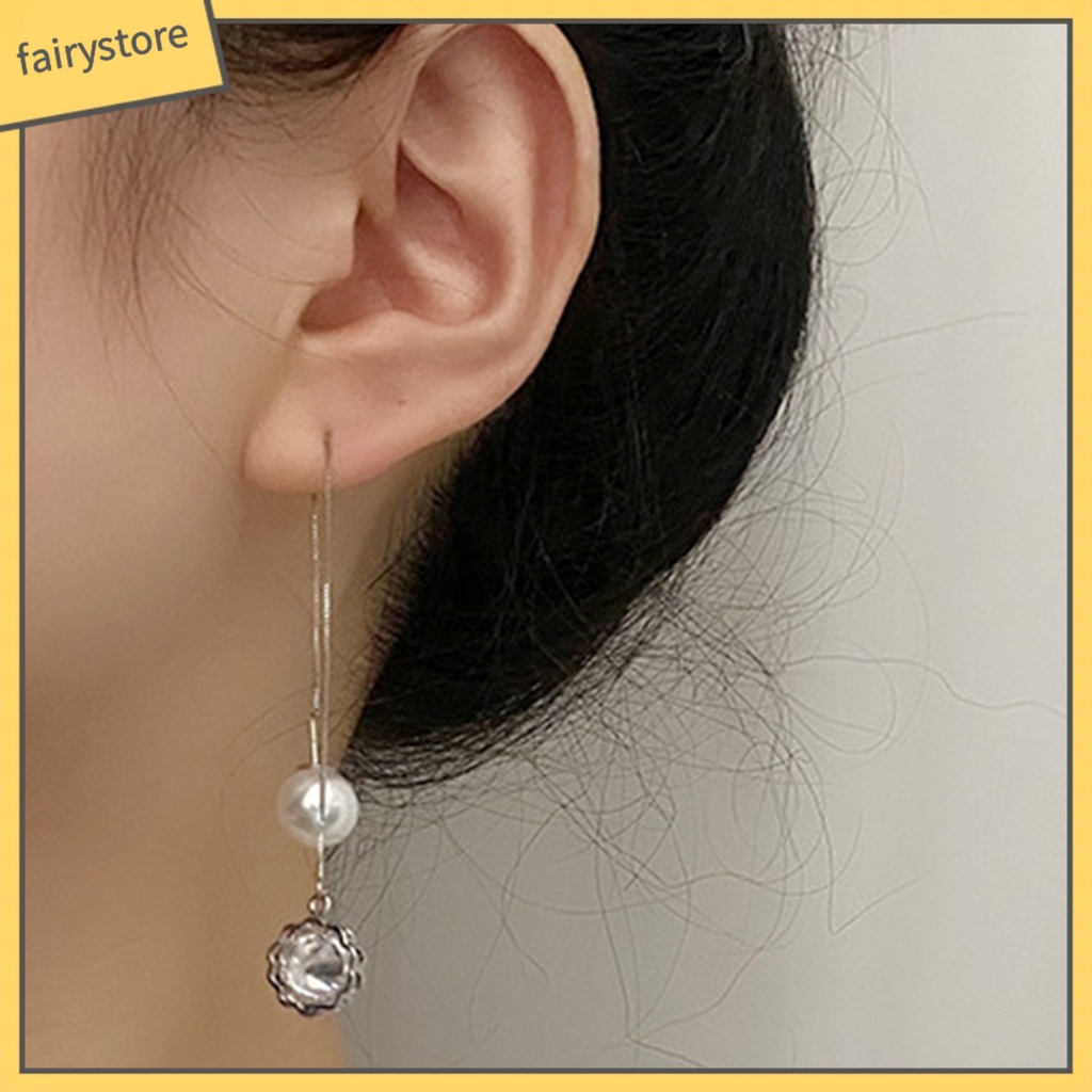 [FRO] Bông Tai Thả Dài Đính Ngọc Trai Giả Lấp Lánh Chống Dị Ứng Dễ Phối Đồ Trang Trí