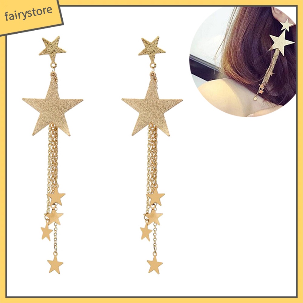 Bông Tai Ngôi Sao Năm Cánh Dáng Dài Tua Rua Thời Trang Cho Nữ