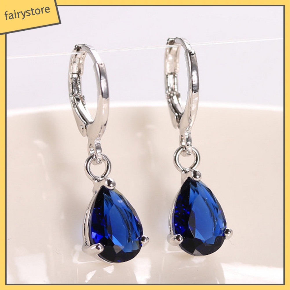 Bông Tai Tròn Đính Đá Zircon Hình Giọt Nước Thời Trang Cho Nữ