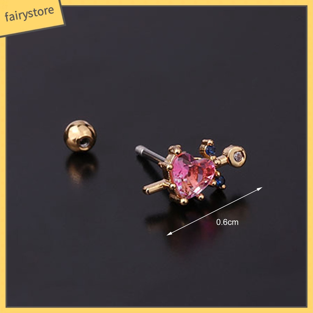 1 Bông Tai Hình Trái Tim Mini Đính Đá Lấp Lánh Cho Nữ