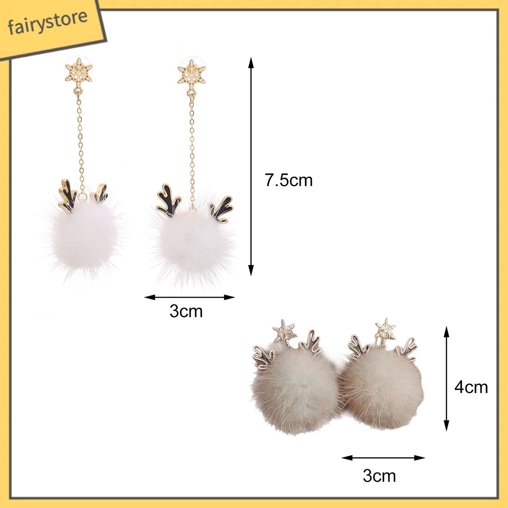 [FRO] 1 Đôi Bông Tai Thiết Kế Hình Học Dạng Tua Rua Bằng Lông Chồn Đính Sừng Hươu Cho Nữ