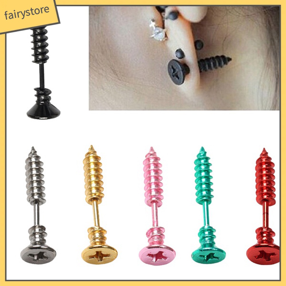 1 Đôi Bông Tai Hình Ốc Vít Bằng Thép Không Gỉ Phong Cách Gothic Thời Trang Unisex
