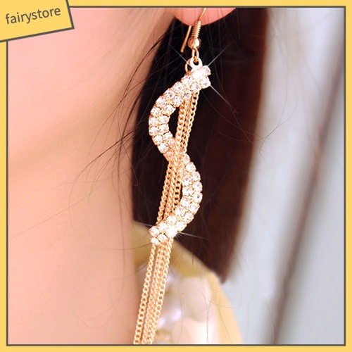 Bông Tai Dài Hình Chữ S Đính Đá Thời Trang Dành Cho Nữ