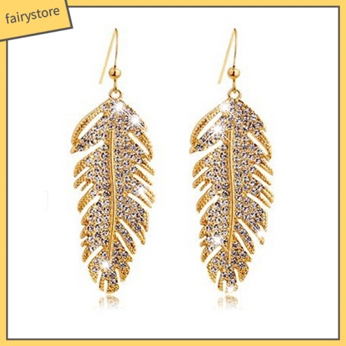 Bông Tai Hình Lông Vũ Đính Đá Bằng Hợp Kim Phong Cách Boho Cổ Điển Dành Cho Nữ