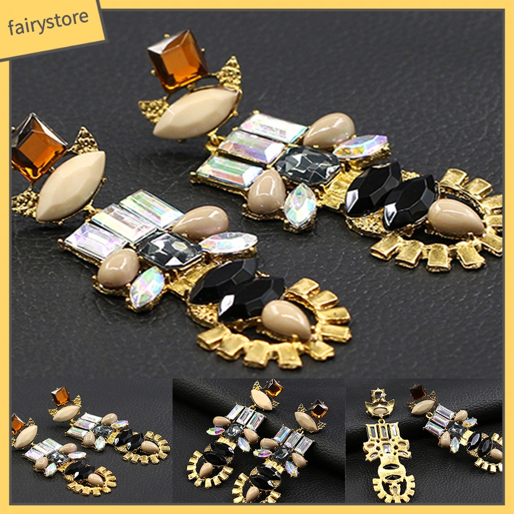 Bông Tai Dáng Dài Đính Đá Phong Cách Retro Cho Nữ