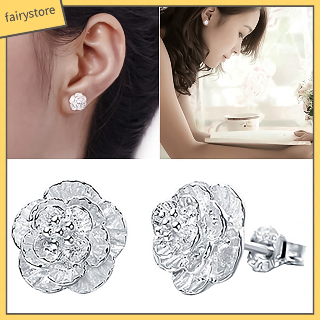 1 Đôi Bông Tai Mạ Bạc Hình Hoa Lãng Mạn Thời Trang Dành Cho Nữ