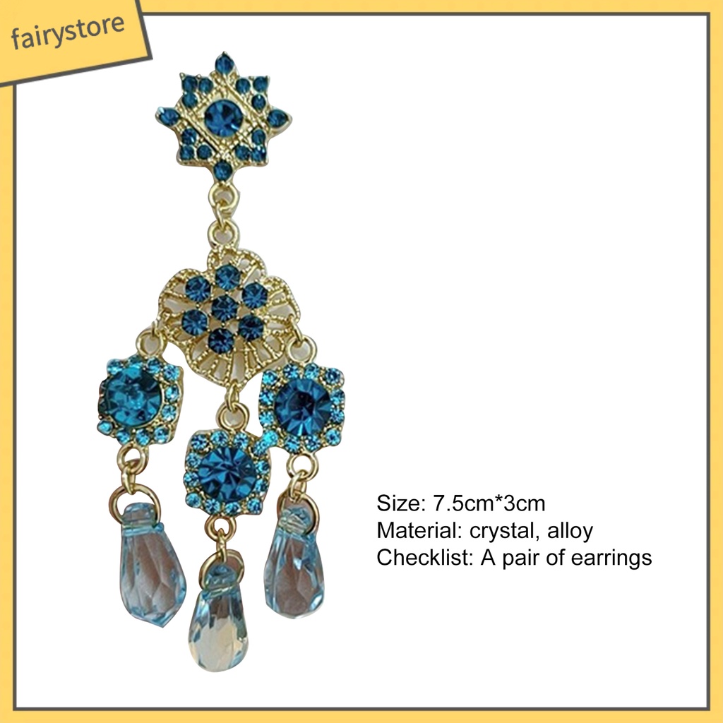 1 Đôi Bông Tai Dáng Dài Đính Pha Lê Xanh Dương Phong Cách Vintage