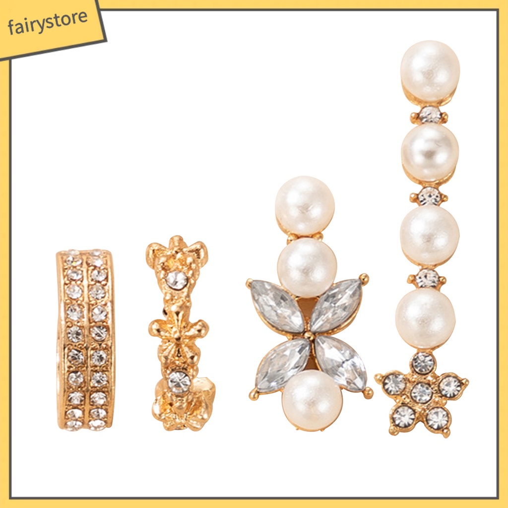 Set 4 Khuyên Tai Hình Bông Hoa Đính Đá Xinh Xắn Dành Cho Nữ