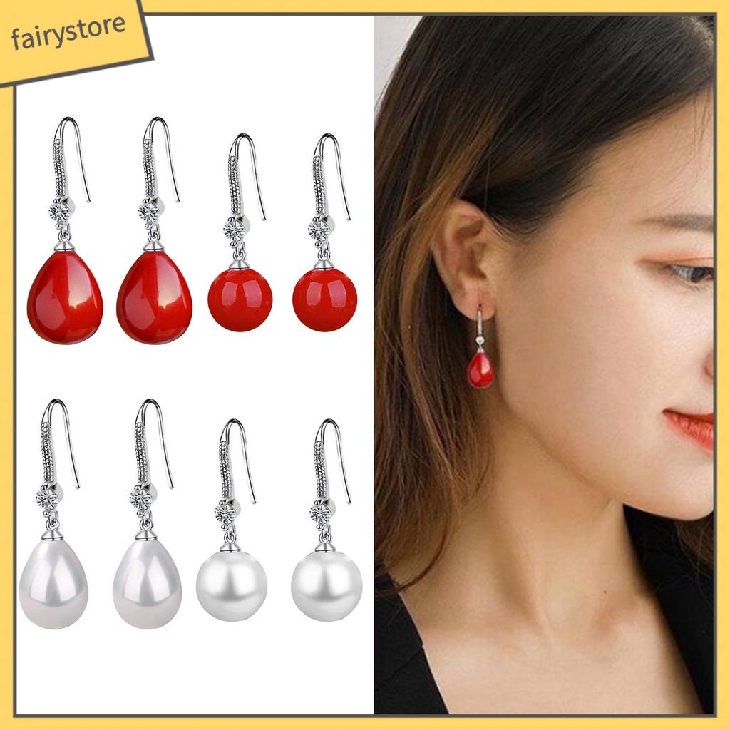 1 Đôi Bông Tai Nữ Đính Ngọc Trai Giả Lấp Lánh