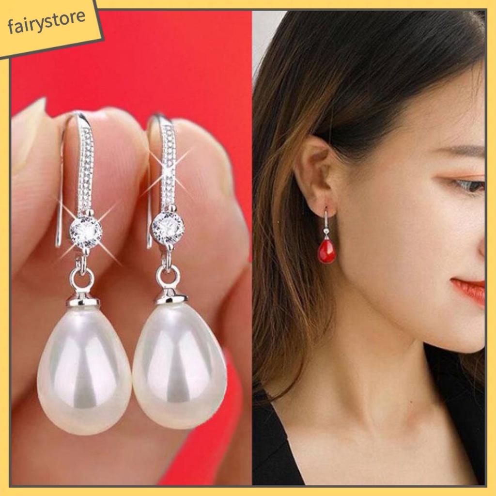 1 Đôi Bông Tai Nữ Đính Ngọc Trai Giả Lấp Lánh