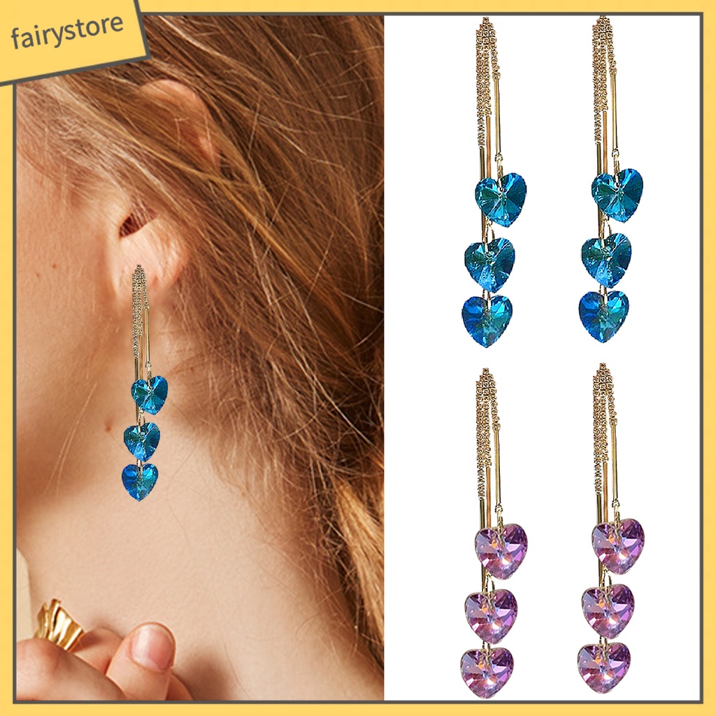 1 Đôi Bông Tai Đính Đá Phối Tua Rua Thời Trang Dành Cho Nữ