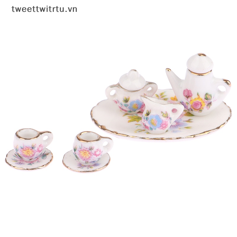 Bộ Ấm Tách Uống Trà Mini Bằng Sứ Tỉ Lệ 1: 12 Trang Trí Nhà Búp Bê