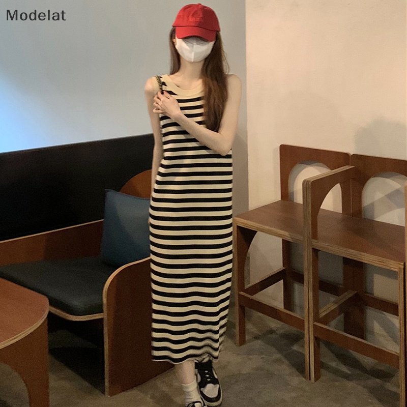 Mfc Đầm Không Tay Dáng Suông Họa Tiết Kẻ Sọc Phong Cách Hàn Quốc Cơ Bản Dành Cho Bạn Nữ WTD