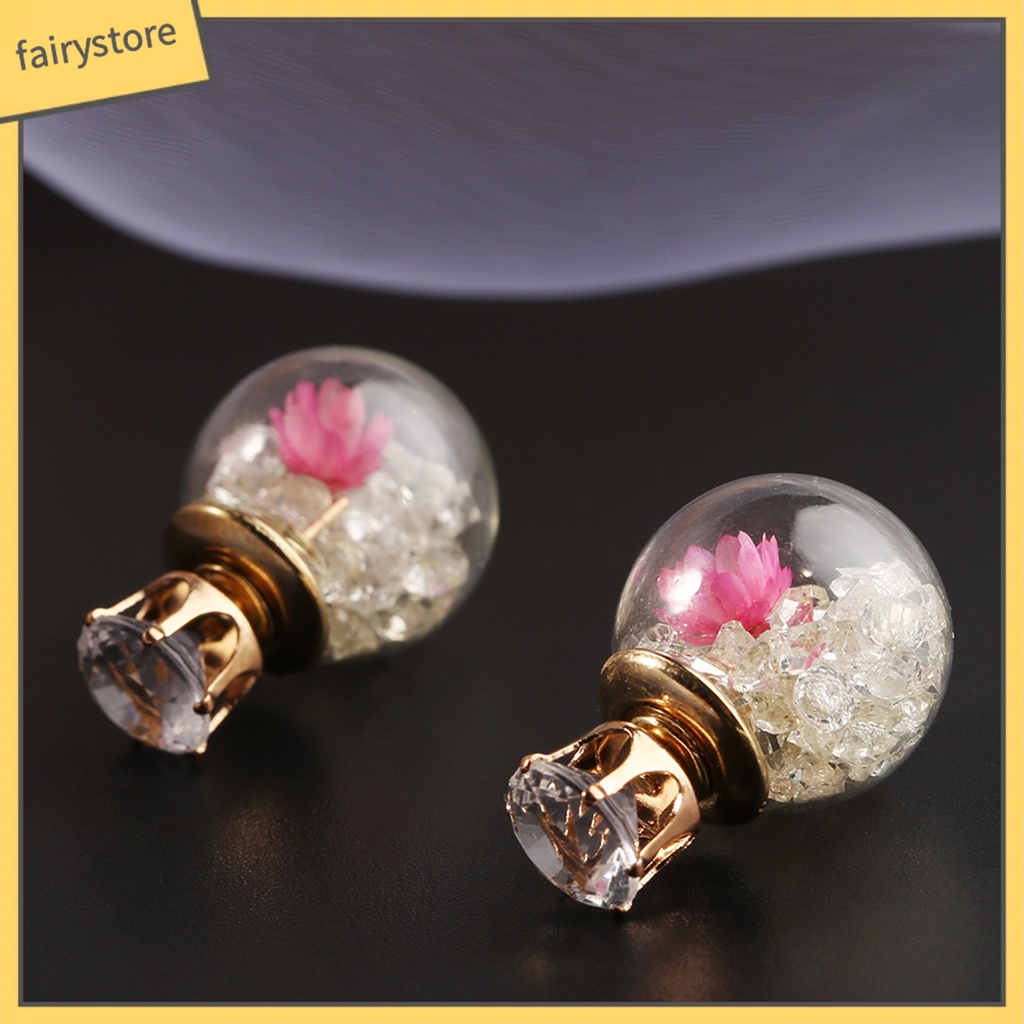 1 Đôi Bông Tai Hình Cầu Đính Hoa Ngọt Ngào Thoải Mái